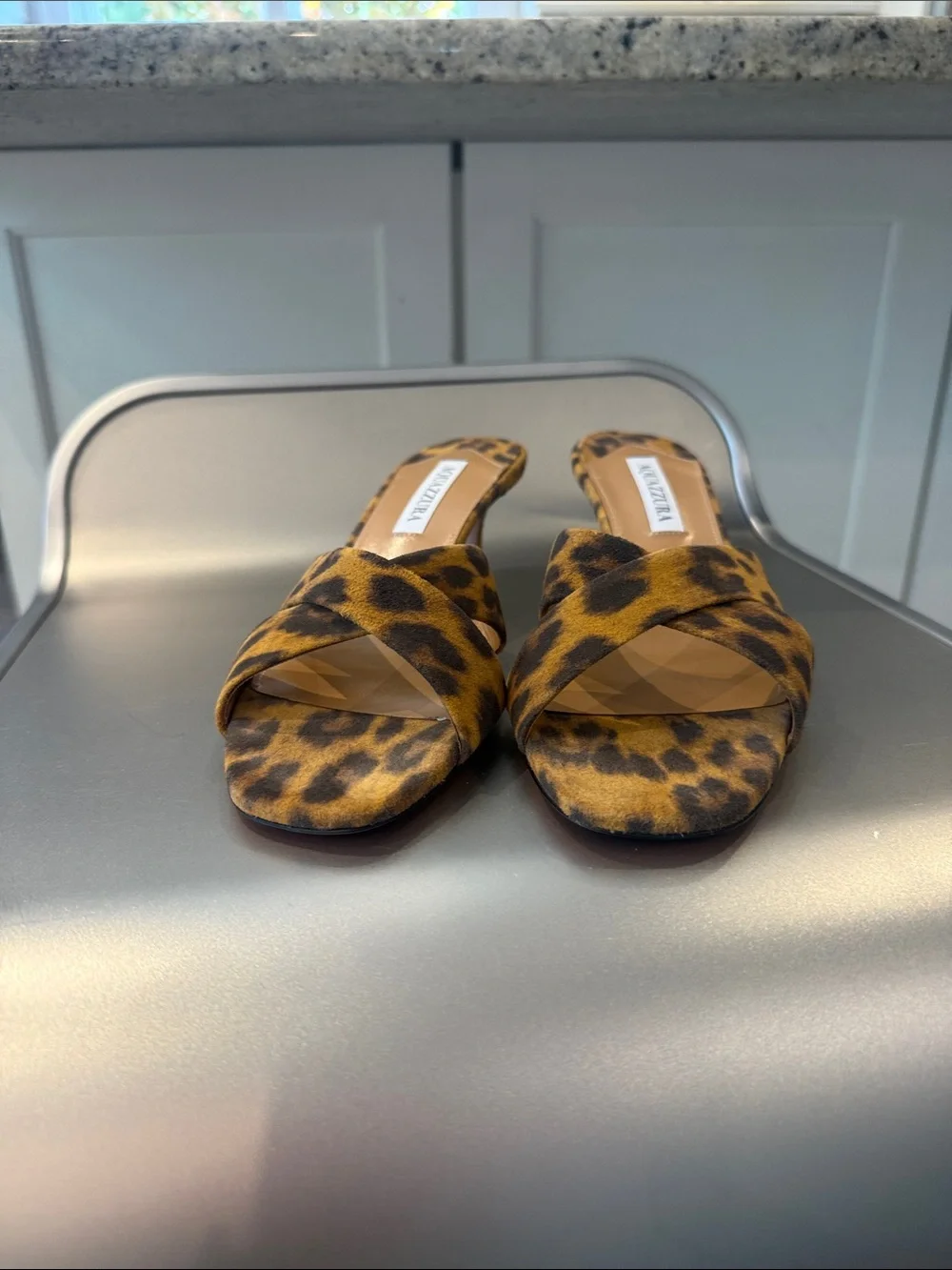 NIB Aquazzura Divine Leopard-Print Kitten Heel Sandals 50 mm - Picture 3 of 9